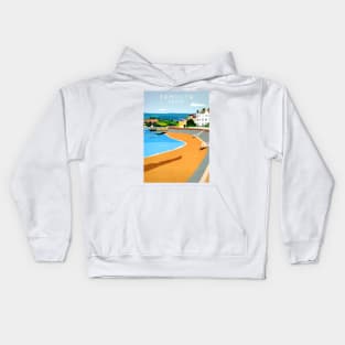 Exmouth beach UK, a 1950's style retro posterisation design Kids Hoodie